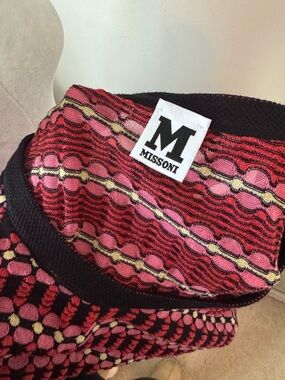 Missoni Pink Red Black Patterned Knit dress with Gold Accents